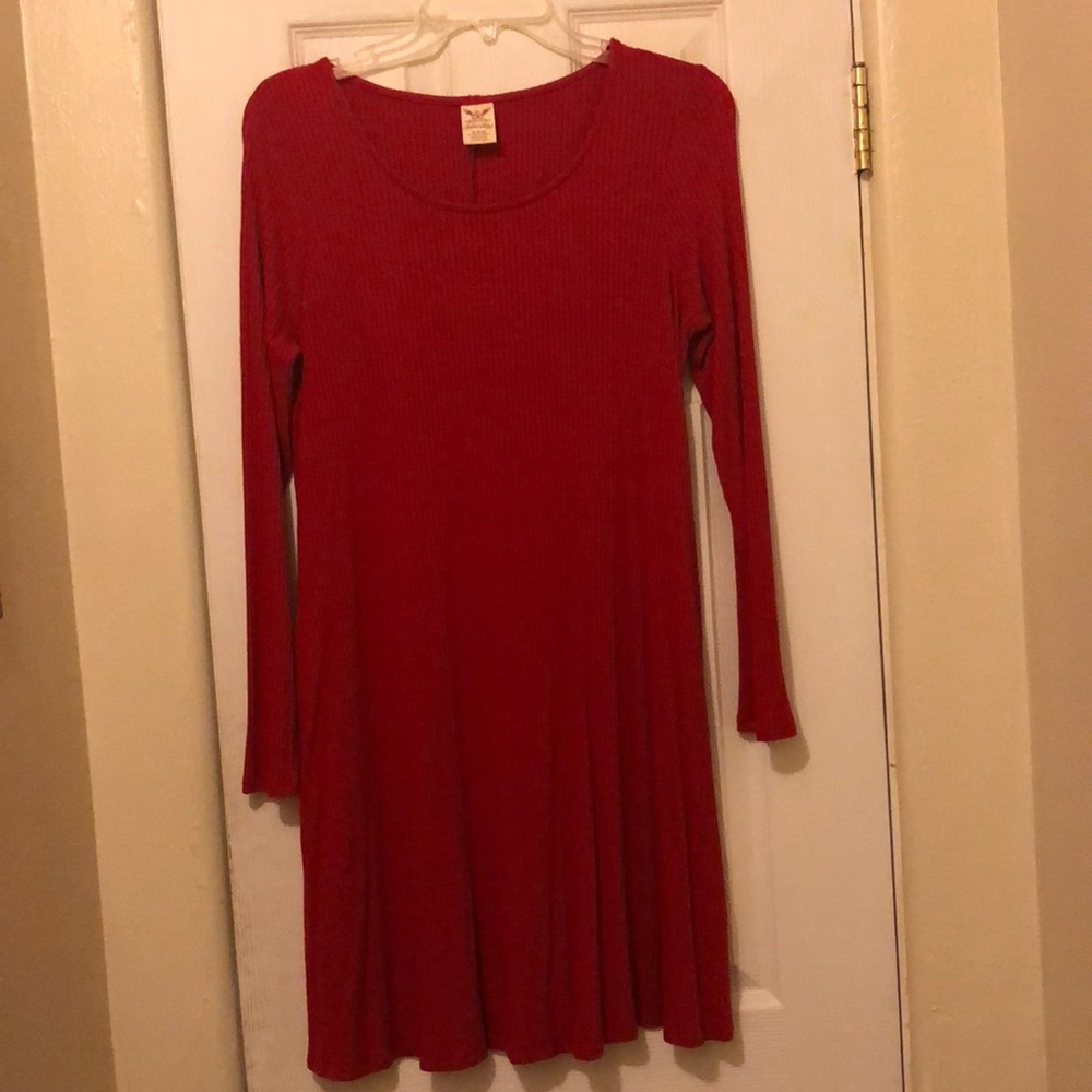 5/20 red ribbed long sleeve dress